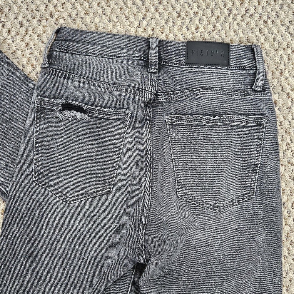 Pistola Denim Jeans Womens 25 Black/Gray Distressed Ripped Button Fly Frayed Hem - Picture 6 of 7